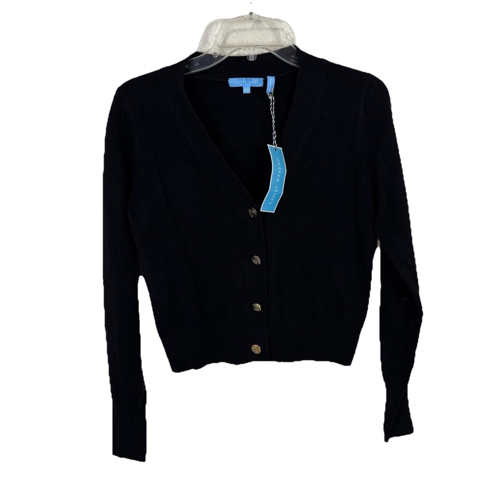 Draper James Belle Cardigan Woman Black‎ XS Cashmere Sweater 4 Button